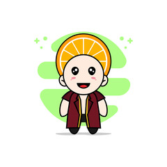 Cute lawyer character wearing orange costume.