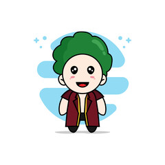 Cute lawyer character wearing broccoli costume.