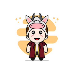 Cute lawyer character wearing cow costume.