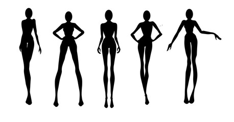 Woman silhouette set, models, vector, fashion illustration