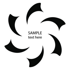 Black rotated abstract shape. Geometric art. Design element for round logo, prints, tattoo, sign, symbol, abstract background, template and textile pattern