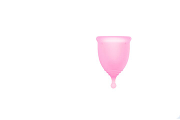 Menstrual cup isolated on white background. Alternative feminine hygiene product during the period. Women health concept.