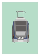 Front view of a street car. Simple flat illustration