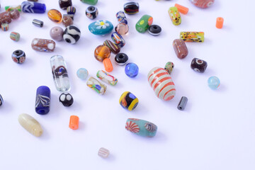 Bracelets and necklaces made of colorful beads.
