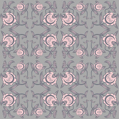 Floral fantasy damask seamless pattern