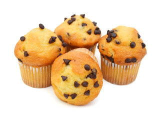 Fresh chocolate chip muffin close up.
