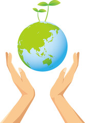 新芽が生えている地球を持つ手のイメージイラスト