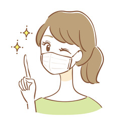 マスクをしてアドバイスをする女性