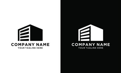 Modern black logo design with gradient, house with car garage.