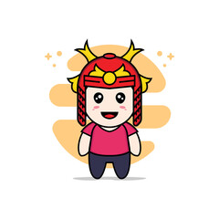 Cute kids character design wearing samurai helmet costume.