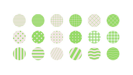 Set of vintage, retro style deco label stickers illustrations. Check, dot, stripe, grid pattern.