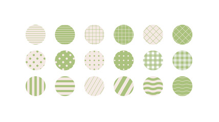 Set of vintage, retro style deco label stickers illustrations. Check, dot, stripe, grid pattern.