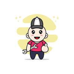 Cute kids character design wearing mechanic costume.