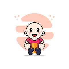 Obraz premium Cute kids character holding trophy.