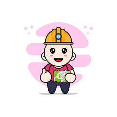 Cute kids character wearing construction worker costumes.