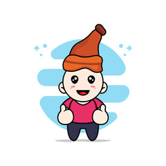 Cute kids character wearing warm hat.