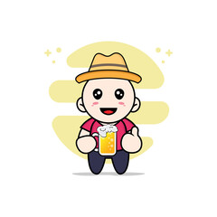 Cute kids character holding a glass of beer.