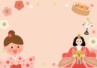 ひなまつり　フレーム　お雛様と女の子