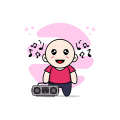 Cute kids character holding radio.