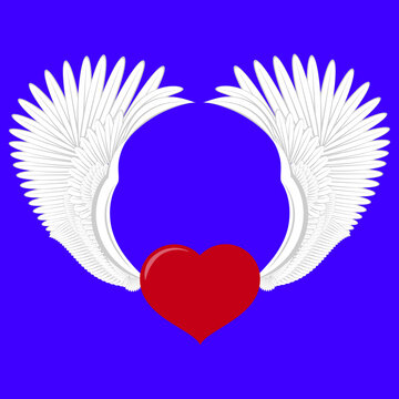 ilustration of red heart plapping faethered white wings.