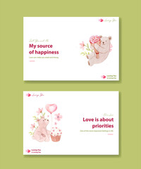 Facebook template with loving you concept for social media and community watercolor vector illustration
