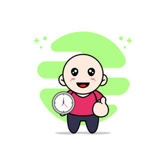 Cute kids character holding a wall clock.