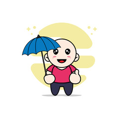 Cute kids character holding a umbrella.