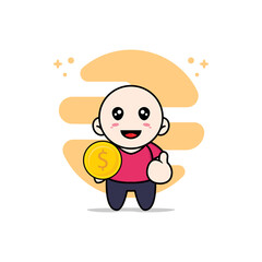 Cute kids character holding a coin.