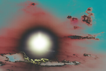 Surrealistic abstract sky with star glowing 
