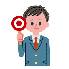マル札を持っている男子学生のイラスト素材