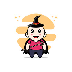 Cute kids character wearing witch costume.