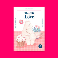 Poster template with loving you concept design for advertise and brochure watercolor vector illustration
