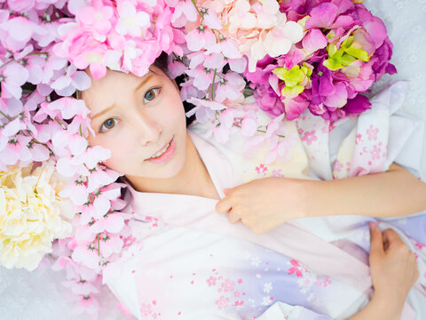 Asian beautiful girl in flowers