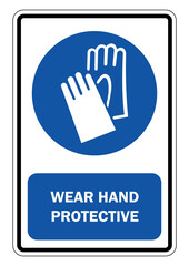 Obraz premium Obowiązkowe symbole muszą nosić rękawiczki. Tekst wyjaśniający na tle Ilustracja wektorowa