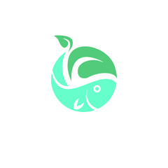 vector illustration fish and leaves, logo for aquaponics.