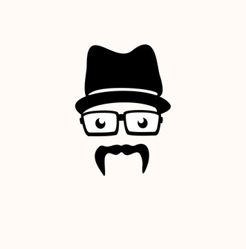 man with hat and glasses for Geek Logo, Vector Logo template