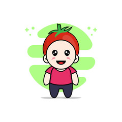 Cute kids character wearing tomato costume.