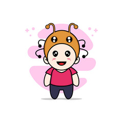 Cute kids character wearing ant costume.