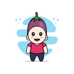 Cute kids character wearing eggplant costume.