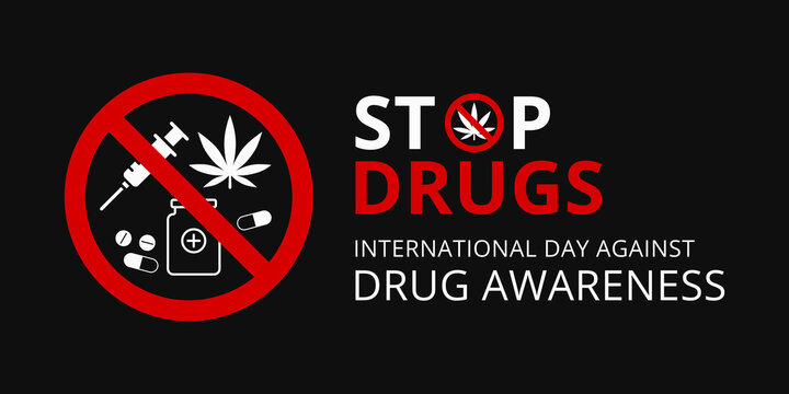 Illustration of drug abusing concept poster template design. International day against drug abuse.