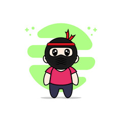 Cute kids character wearing ninja costume.