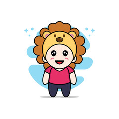 Cute kids character wearing lion costume.