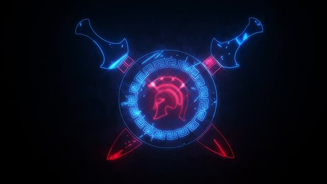 Blue Red Spartan Shield and Swords Animated Logo Loop Graphic Element
