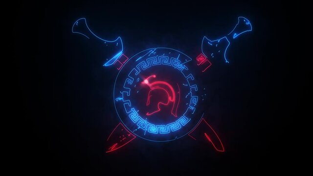 Blue Red Spartan Shield and Swords Animated Logo with Reveal Effect