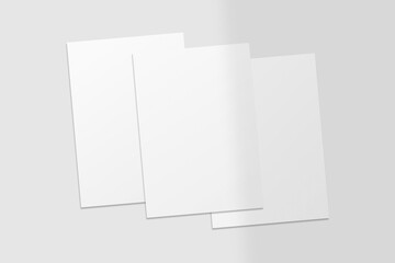 Realistic blank A4 flyer brochure for mockup. Paper or poster illustration. 3D Render.
