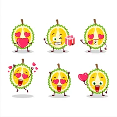 Fotobehang Slice of durian cartoon character with love cute emoticon © kongvector