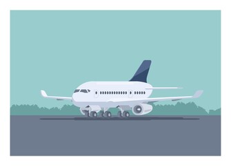 Airplane stops on the runway. Simple flat illustration 