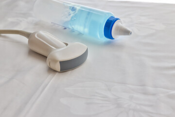 Medical equipment in the clinic. Modern ultrasound machine, scanners and sensors. Detail of computer ultrasound with x-ray in modern medicine