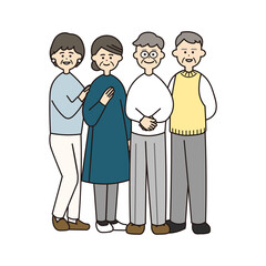 高齢　男女　集合　全身