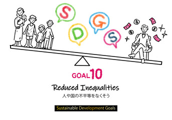 SDGsゴール10のための線画とメッセージ(指定色スウォッチ付)